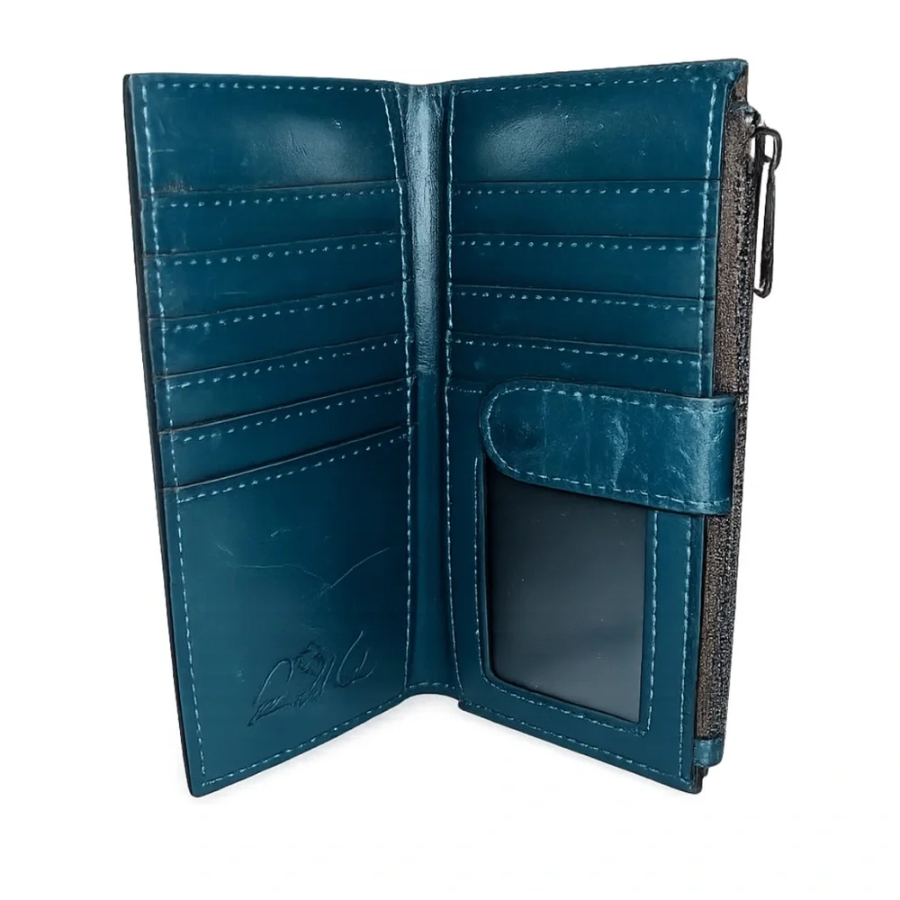 Patricia Nash • Turquoise Full‑Grain Leather Wallet • Vintage Zip Coin Organizer